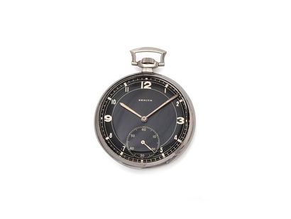 Zenith Steel pocket watch with mechanical...