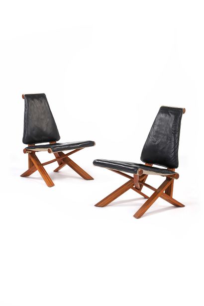 null Pierre CHAPO (1927-1986) 

Pair of S46Y armchairs called Chlacc Orme, leather...
