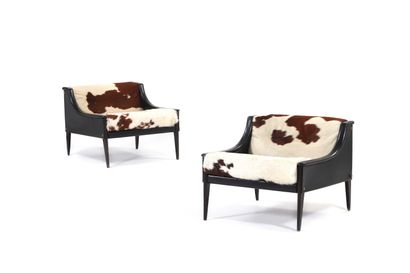 null Gio PONTI (1891-1979) 

Pair of armchairs 12 from the Dezza series Leather,...
