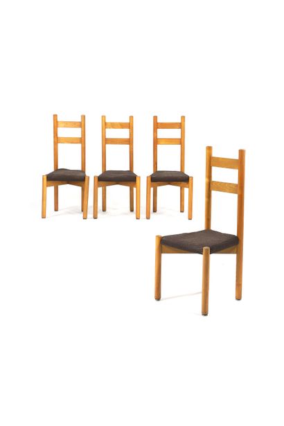 null FRENCH WORK 

Suite of 4 chairs Pin, cotton canvas 106 x 49 x 47 cm. Circa 1965...