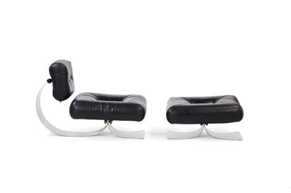 null Oscar NIEMEYER (1907-2012) 

Fireside chair and its footrest called Alta Steel,...
