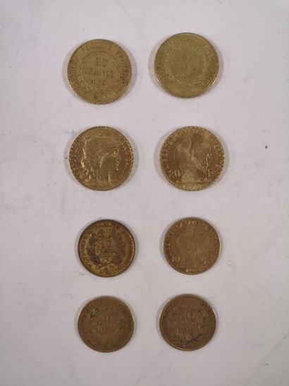 null 20 Francs or, 4 exemplaires (IIIème République, Génie et Marianne)

10 Francs...