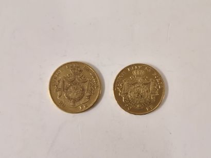 null BELGIQUE

20 Francs or Leopold II, 1870 et 1877. 2 pièces.

Poids total : 12,82...
