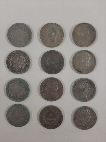 null Monnaie en argent, lot :

5 Franc, 12 exemplaires du Consulat (1799-1804) à...