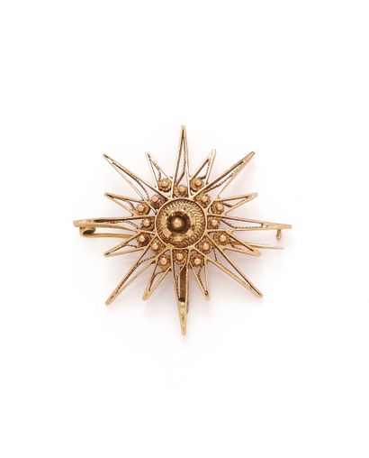 null Broche en or jaune 14K (585/1000) représentant une étoile polaire, les rayons...