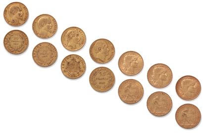 null Ensemble de pièces or comprenant : 

- 20 francs or. Belgique. 1865.

- 20 francs...