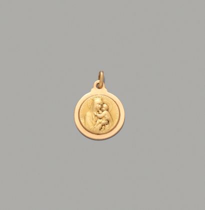 null Médaille en or jaune 18K (750/1000) double face présentant au recto un portrait...