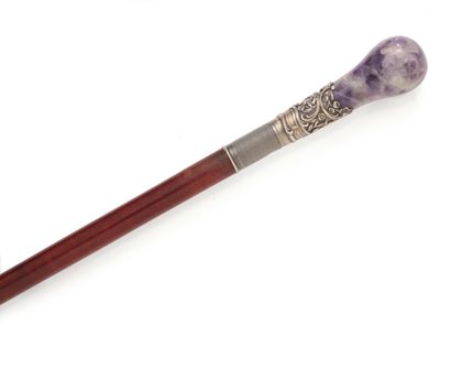 null Mahogany umbrella handle, the pommel composed of a polished amethyst sphere...