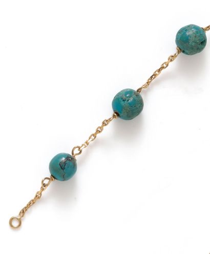 null Bracelet en or jaune 18K (750/1000) rythmé par des perles de lapiz-lazuli.

Manque...