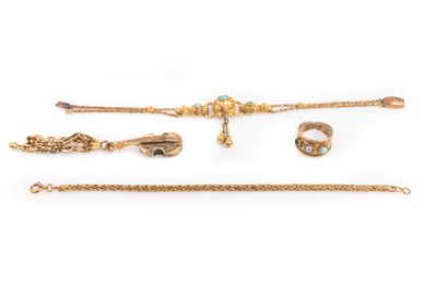 null Lot comprenant un bracelet en or jaune 18K (750/1000) à maille palmier, un bracelet...