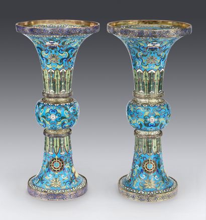 null China, Qianlong period 18th century

A pair of ormolu and cloisonné enamel vases,...