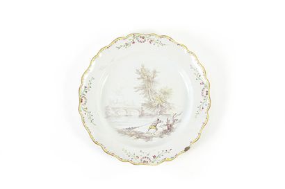 Earthenware plate with contoured edge decorated...