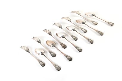 null Six silver cutlery sets, Minerve hallmark, single-flat model, the back applied...
