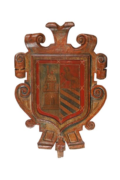 Large carved and painted softwood armorial...