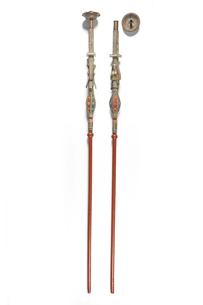 Pair of procession poles forming a torch,...