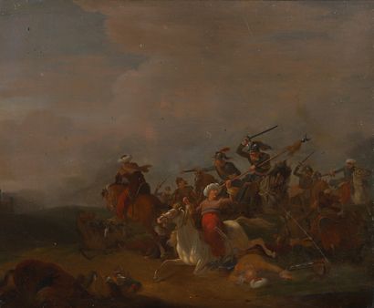 null 
Attribué à Carle VERNET  (1758-1836)

Scène de bataille

Huile sur panneau

Porte...