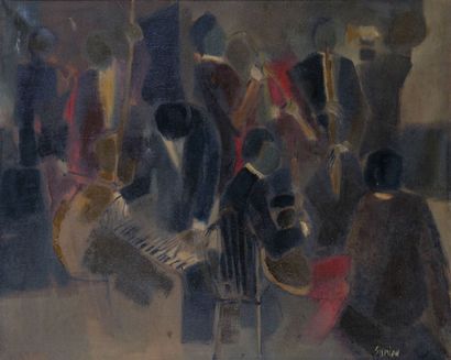 null Jean-Jacques SURIAN (1942) 

Jam session. 1964 

Oil on canvas (dents) Signed...