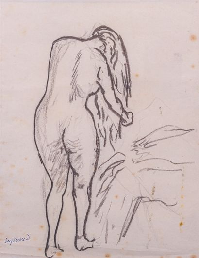 null René SEYSSAUD (1867-1952) 

Femme nue, la chevelure 

Fusain Signé en bas à...