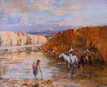 null Victor Pierre HUGUET (1835-1902) 

The ford crossing 

Oil on canvas Signed...