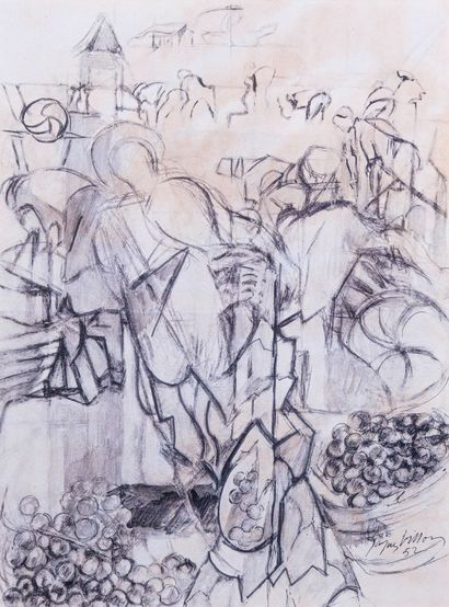 null Jacques VILLON (1875-1963) 

Walking scene. 1952 

Drawing Signed lower left...
