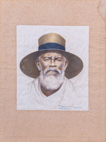 null Joseph RAMAMANKAMONGJY (1898-1984) 

Vieux paysan à Madagascar 

Aquarelle sur...