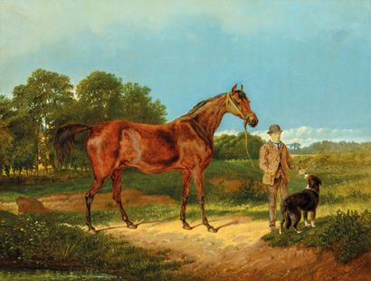 null Auguste VIMAR (1851-1916) attribué à 

Le cavalier et son chien. 

Huile sur...
