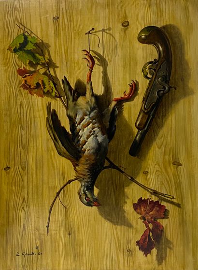 null Émile GAUD (1929)

Nature morte à l'oiseau.

Huile sur panneau.

Signée en bas...