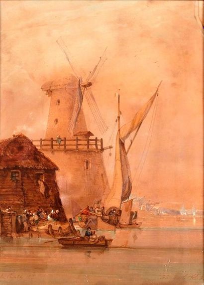 null Louis Amable CRAPELET (1822-1867)

Bateaux sous le moulin.

Aquarelle.

Signée...