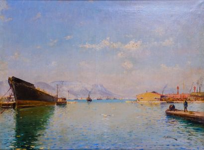 null Louis NATTERO (1870-1915) 

Le port de Toulon 

Huile de toile Signée en bas...