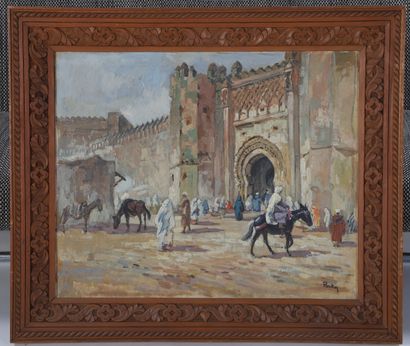  Henri Jean PONTOY (1888-1968) Les remparts de Marrakech Huile sur toile Signée en...