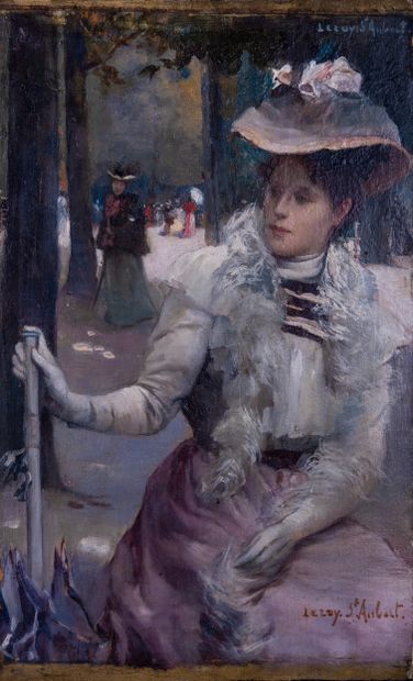 null Charles LEROY-SAINT-AUBER (1856-c.1907)

Femme galante à la canne dans les jardins...