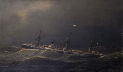 null Antonio JACOBSEN (1850-1921)

Navire en mer. 1892

Huile sur toile

Signée et...