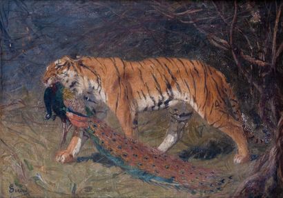 null Gustave SURAND (1860-1937)

Tigre au paon

Huile sur toile marouflée sur carton

Signée...