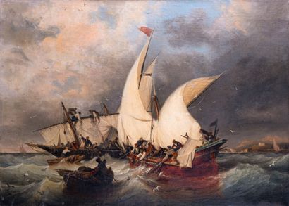 null Ambroise Louis GARNERAY (1783-1857)

Bateaux de pecheurs en mer

Huile sur toile

Signée...