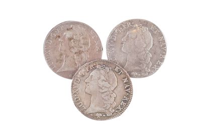 null 3 coins : Louis XV Ecus au bandeau (3 ex.) 1745 C Caen 29,25 gr. 1765 L Bayonne...