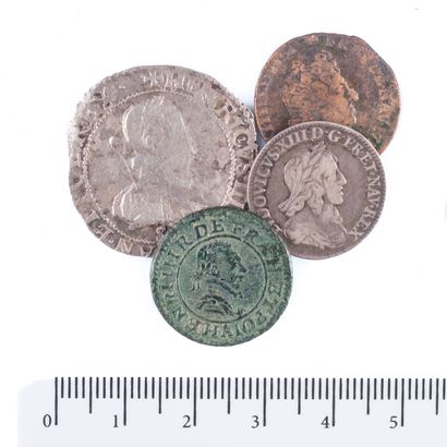 null 4 coins : Henri III Double Tournois, half franc with flat collar Troyes, Louis...