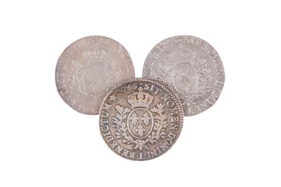 null 3 coins : Louis XV Ecus au bandeau (3 ex.) 1745 C Caen 29,25 gr. 1765 L Bayonne...