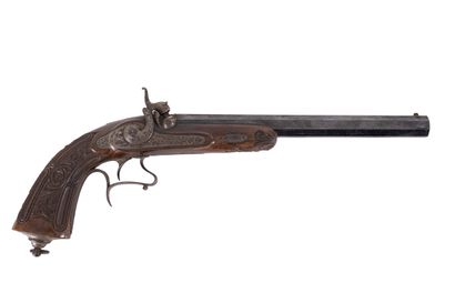 null Percussion pistol, from a pair given by Emperor Napoleon III. 

Blued barrel,...
