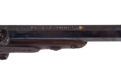 null Percussion pistol, from a pair given by Emperor Napoleon III. 

Blued barrel,...