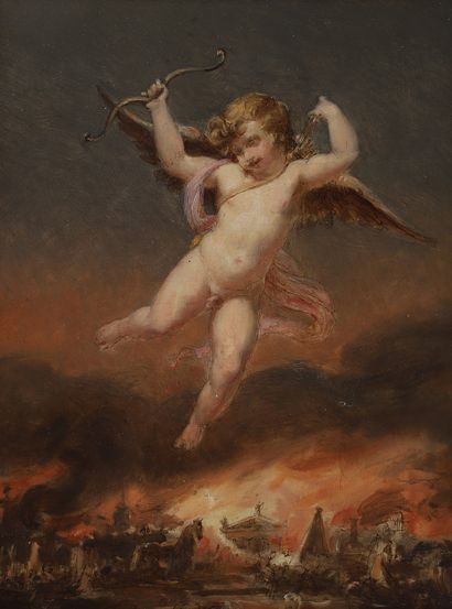 null Auguste COUDER

(Londres 1789 – Paris 1873)

Cupidon surplombant une ville antique...