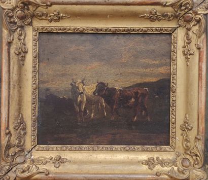 null Amédée BESNUS (1831-1909) 

Vaches au champs

Huile sur panneau

Signée en bas...