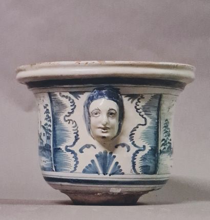 null Nevers 

Blue and white earthenware basin with landscape decoration, the handles...