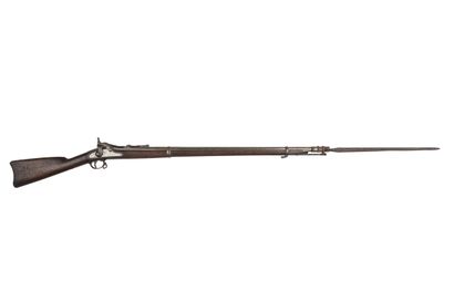 null Modified Springfield rifle with snuffbox, caliber 44. 

Round barrel with rise....