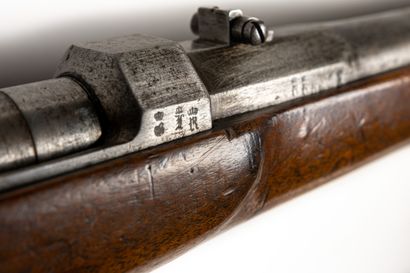  Mousqueton Dreyse modèle 1857, calibre 15,43 mm. 
Canon rond, à pans au tonnerre...