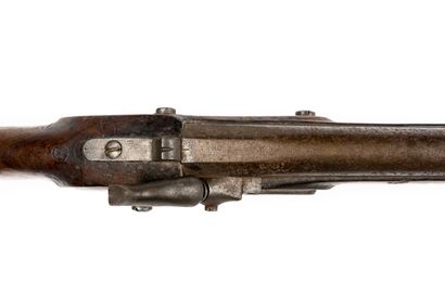 null Fusil prussien à silex transformé à percussion 1828. 

Canon rond à pans au...