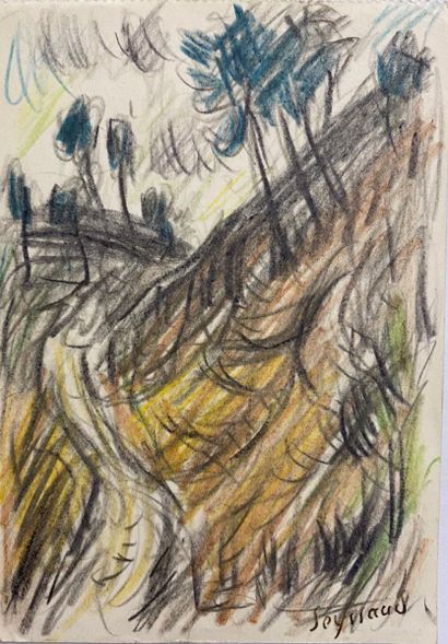 null René SEYSSAUD (1866-1952)

Paysage aux oliviers

Crayon de couleur sur papier

Cachet...