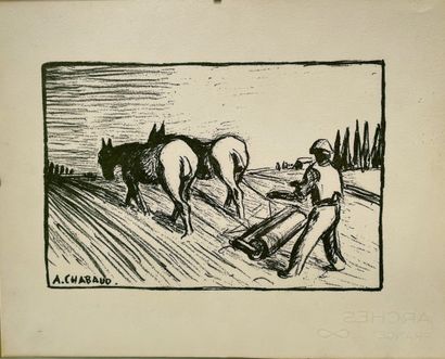 Auguste CHABAUD (1882-1955) 
Le labour 
Lithographie...