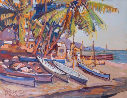 null Pierre BACH (1906-1971)

Fond Capot, Martinique. 1963

Huile sur papier

Signée,...