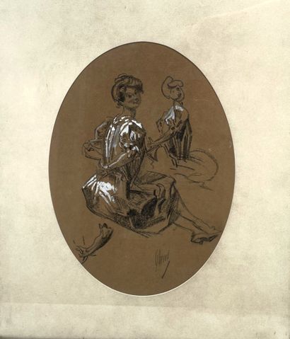 null Jules CHÉRET (1836-1932)

Mother and child 

Charcoal and gouache 

Signed lower...