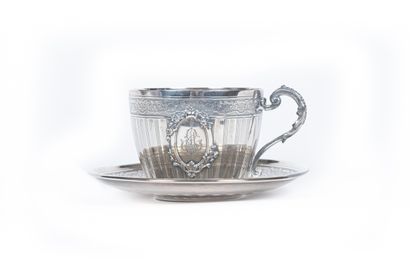 Cup and its saucer in silver, Minerve mark,...